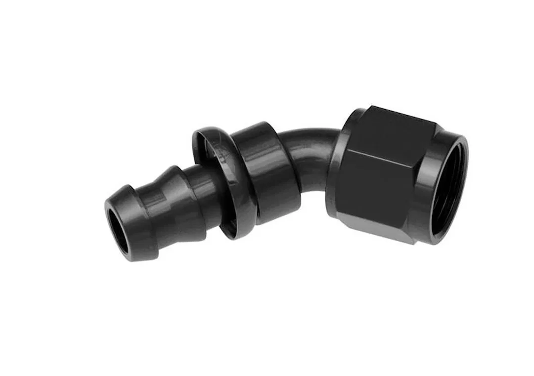 2045-06-2 – REDHORSE Hose End Fitting, 3/8 Inch Hose -6 AN Outlet 45 Degree Anodized Black Aluminum Single
